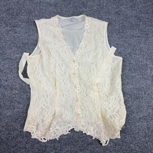 Vintage San Andre Blouse Womens 12 White Lace Button Front Sleeveless Formal